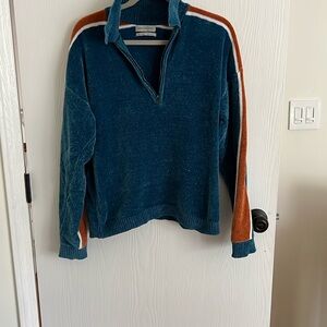 Urban Outfitters Blue and Brown Zip Up Sweater Sporty Design